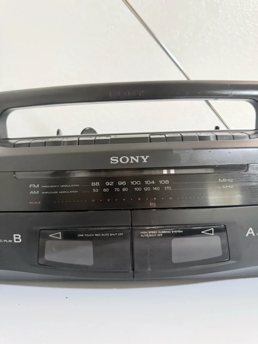 Vintage Sony Black Portable Boombox with AM/FM Radio and Dual Cassette